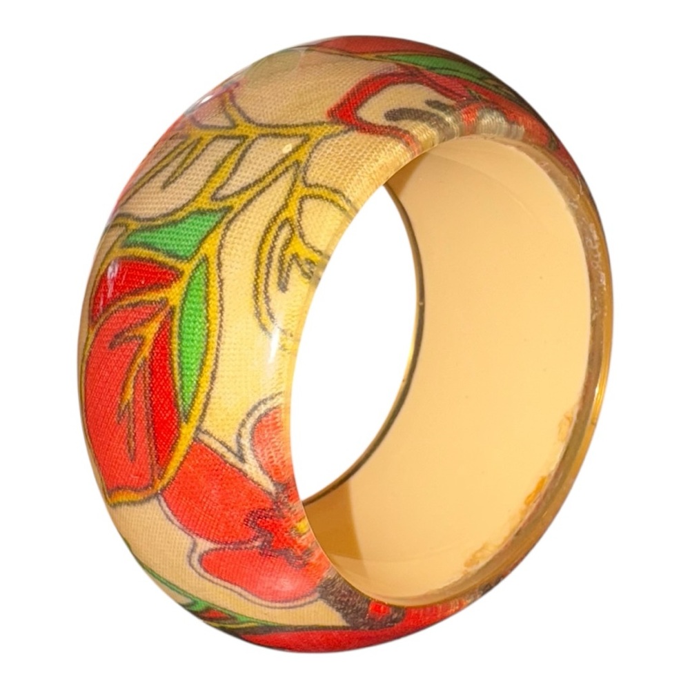 Vintage Floral Fabric Bangle Bracelet – Red Poppy Print J20
